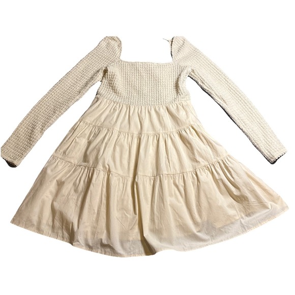 AUREUM Dresses & Skirts - Aureum Square Neck Smocked Dress Women's Cream NWT Tiered Babydoll Size Medium
